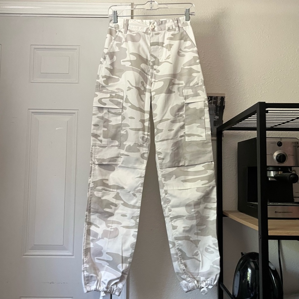 SHADOW‎ HILL white grey camo cotton blend jogger cropped utility cargo pants